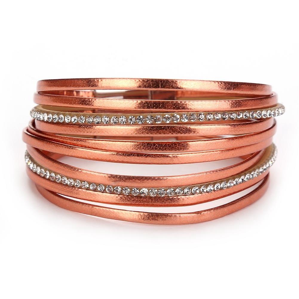 8 цветов модные женские слои имитация металла PU стразы браслет браслет Rose Gold