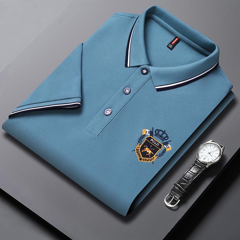 

Мужская популярная рубашка поло с короткими рукавами и вышивкой, мужская летняя свободная повседневная футболка с воротником поло XXXXL