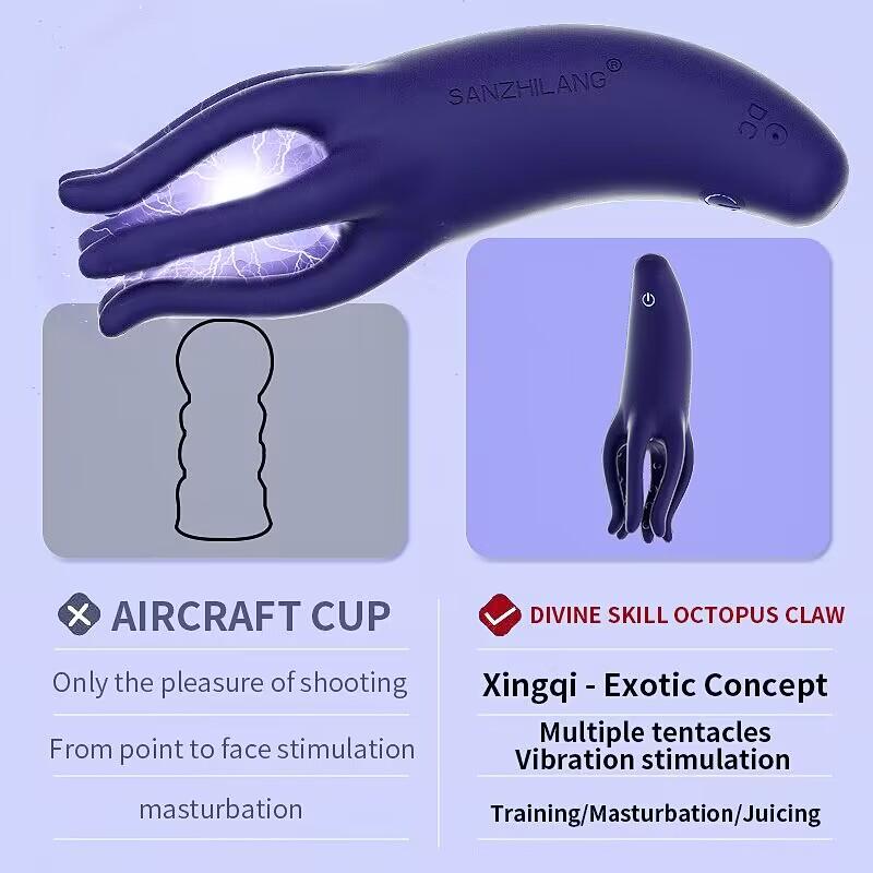 Glans Trainer for Men Kraftig Vibrerende Penis G Spot Masturbator Myk fingertupp Forleng utholdenhet Massasje Vibrator Håndholdt Glans Trainer Sexleketøy