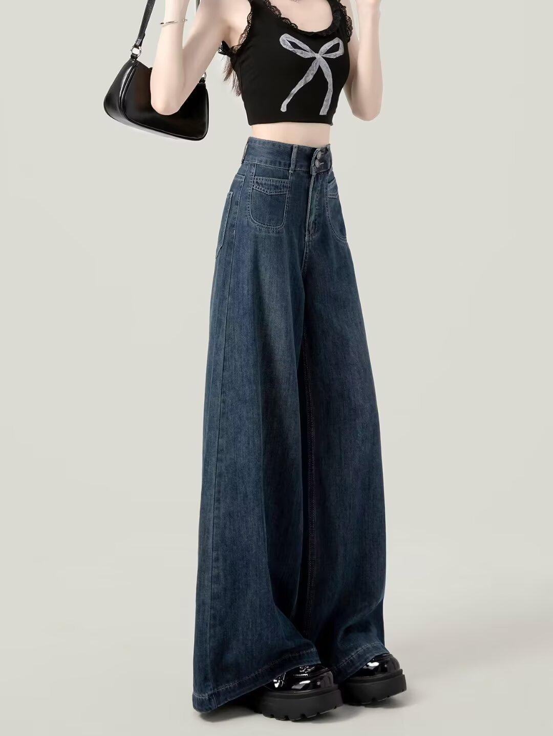 Women s High Waist Straight Wide-Leg Jeans - Slim, Loose Fit for Spring, Autumn, Winter 2024 S
