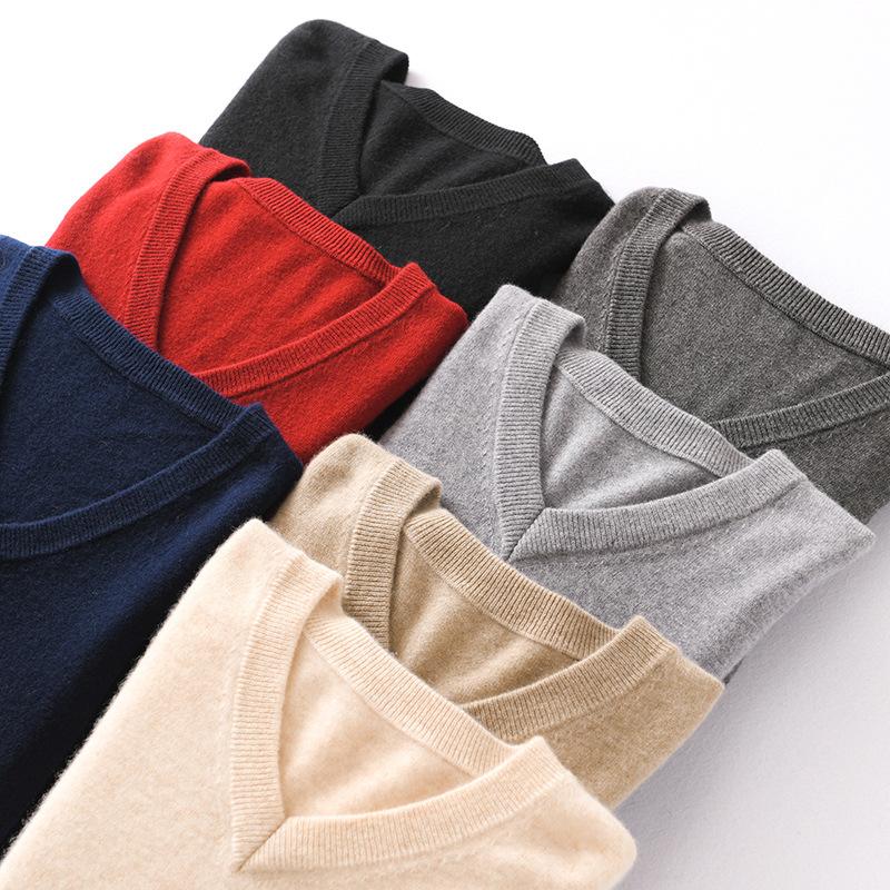 Men's Autumn Winter Knit Sweater V Neck Pullover Undershirt Casual Business Loose Fashion Solid Long Sleeve