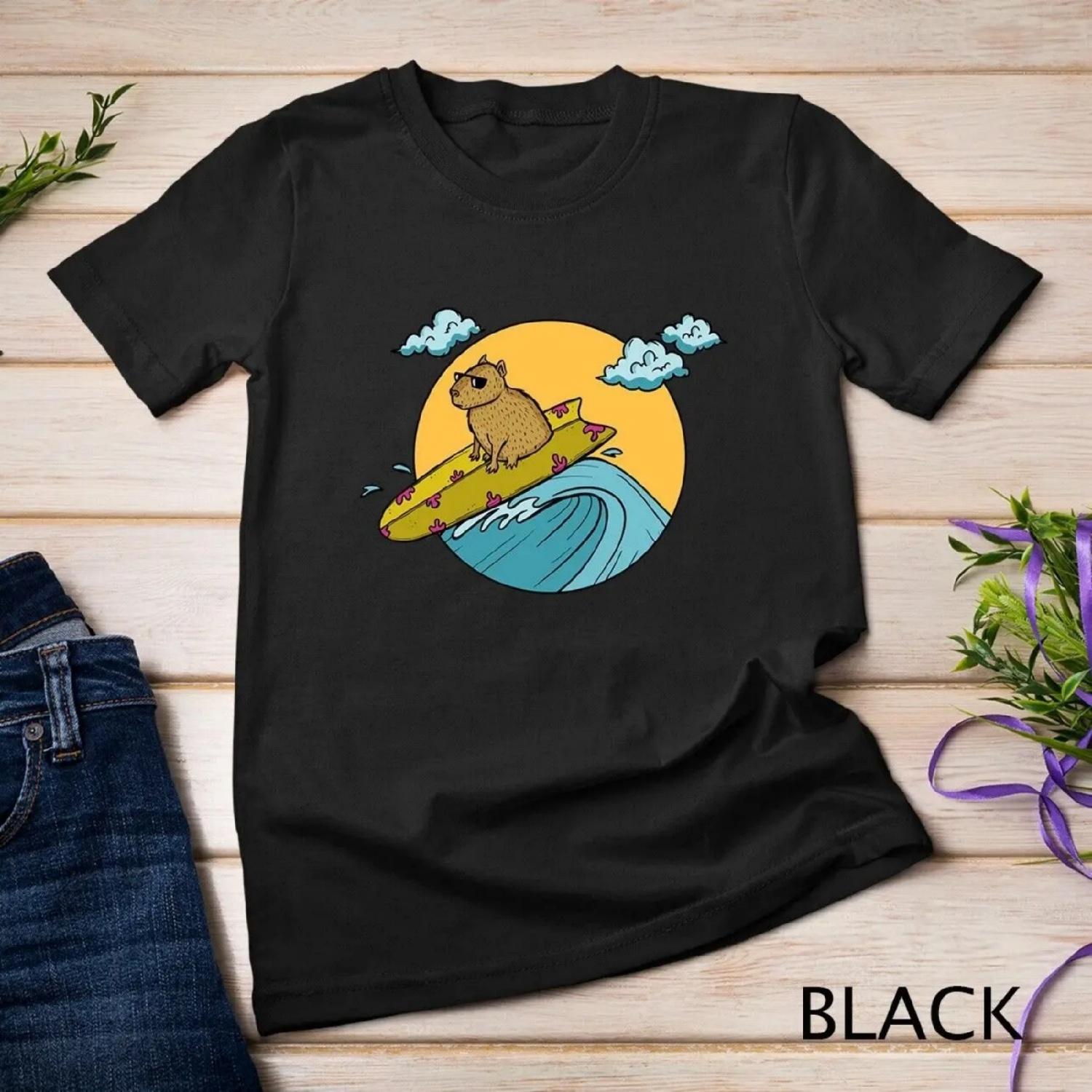 

Capybara Giant Rodent Beach Surfing Surfer Waves T shirt XXXXXL різнокольоровий
