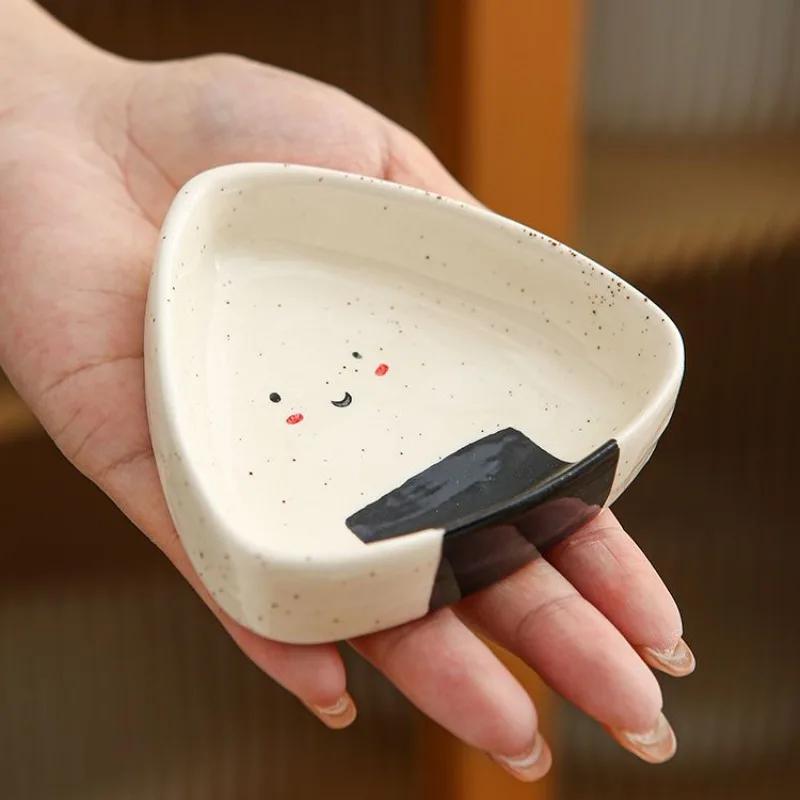 Triangular Rice Ball Flavor Disc Simplicity Household Creative Hot Pot Dipping Dish Vinegar Disc Lovely Sesame Dots Ceramic Dish