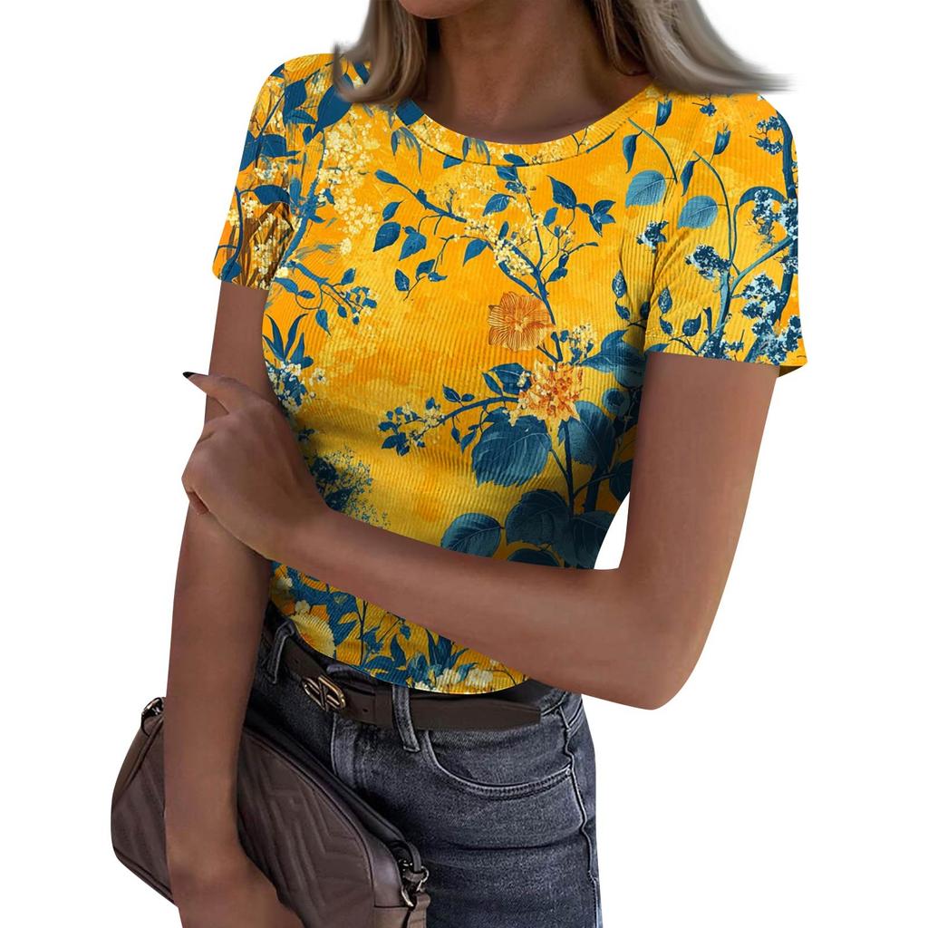 Ladies Slim Bottom T-shirt Fashion Casual Round Neck Pullover Short Sleeve Top