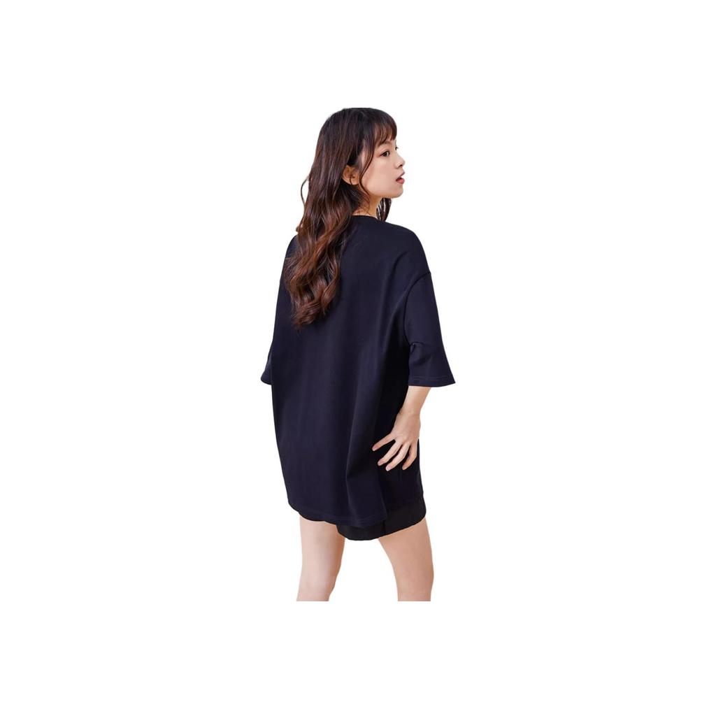 Anta Solid Color Embroidered Letter Crew Neck T-Shirt Unisex Tops Black 962228150-5