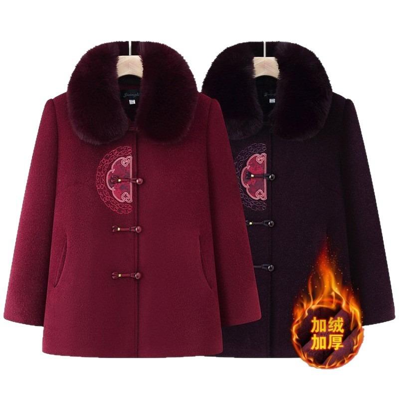 Old lady winter woolen coat new grandma autumn and winter top velvet warm mother clothes