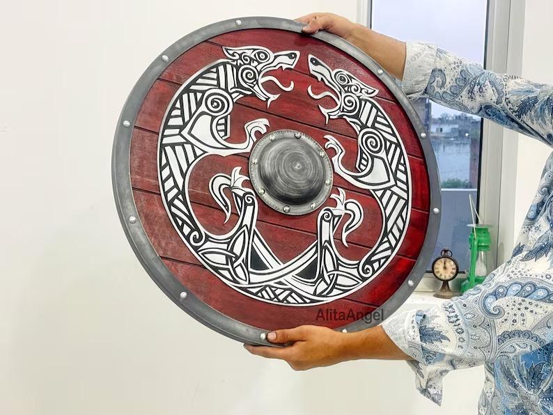 Valhalla Fenrir Relief Viking Shield Authentic Battleworn Shield