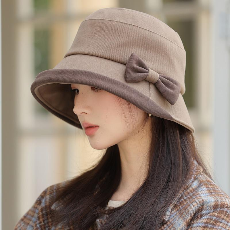 Autumn Hat Women's Big Brim Showing Face Small Bucket Hat Casual Versatile Bucket Hat Bow Basin Hat