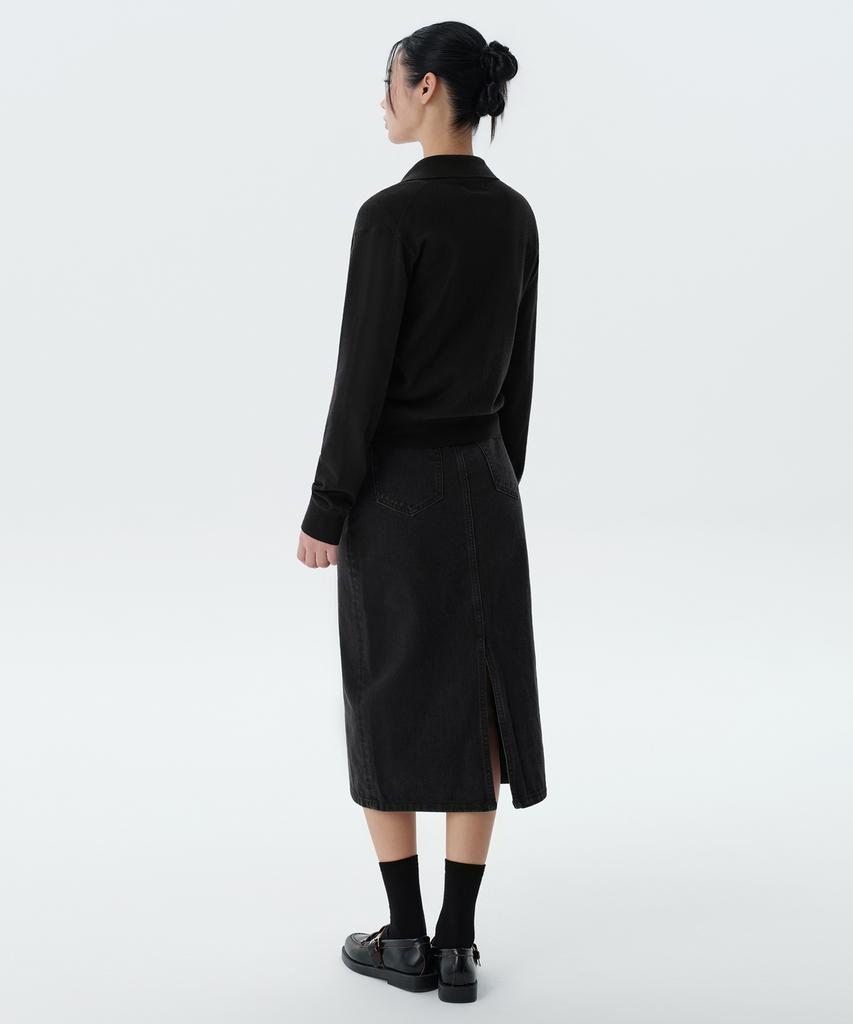 MUSINSA STANDARD WOMAN Women'S Denim Midi Skirt [Washed Black]
