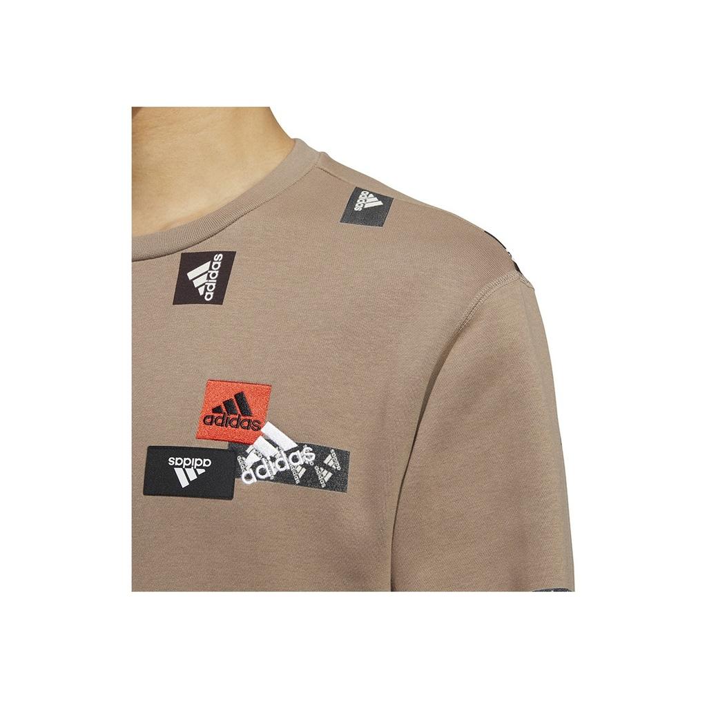 Adidas Pattern Print Crew Neck Sweatshirt Long Sleeve Men Tops Brown HN8983