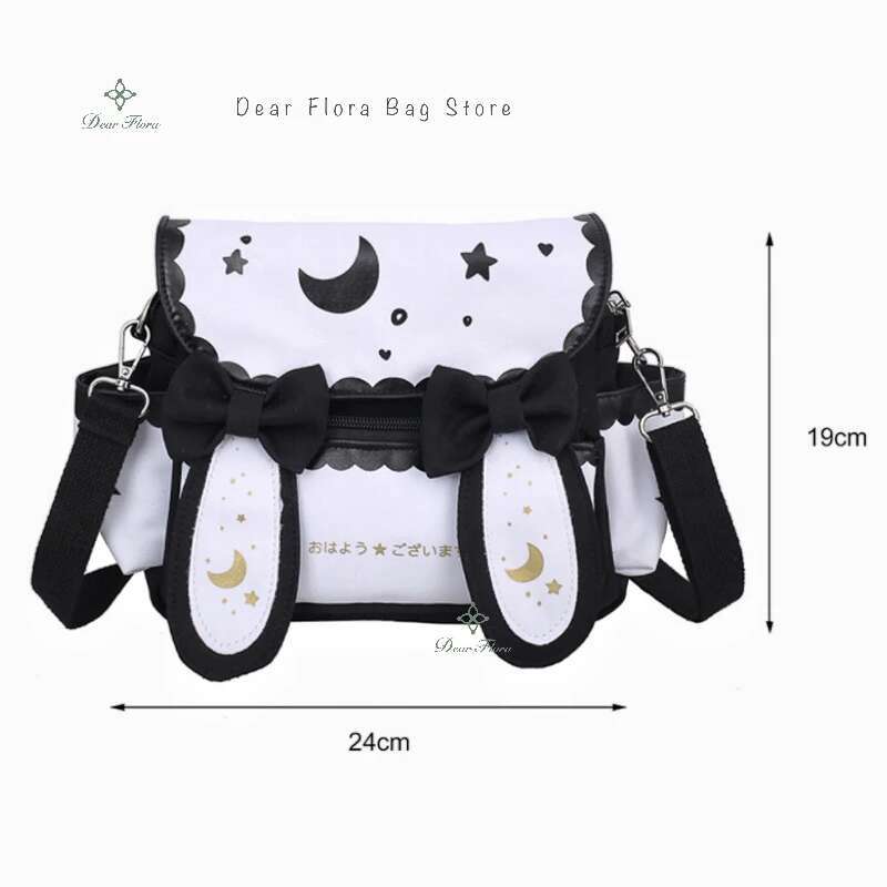 Y2K Cute Girl Lolita Bow Rabbit Shoulder Bag Women Star Moon Canvas Crossbody Bags Korean Kawaii Satchel Bag Sweet Messenger Bag