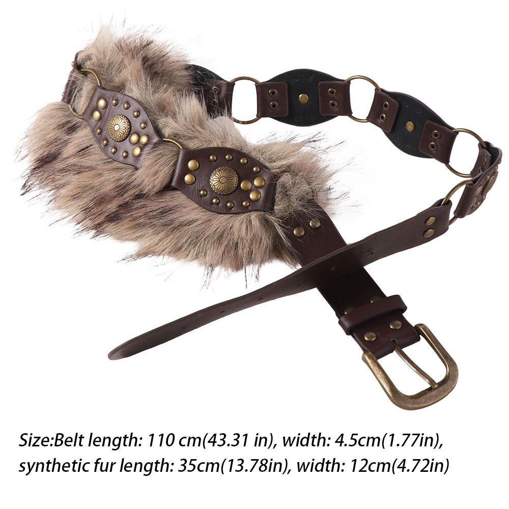 PU Leather Furry Waistband Faux Fur Y2K Waistband Personality Plush Belt  Female/Girls