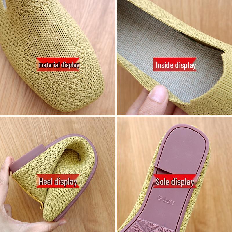 Women's Plus Size Knitted Loafers - Square Toe Flat Shoes for Spring/Autumn