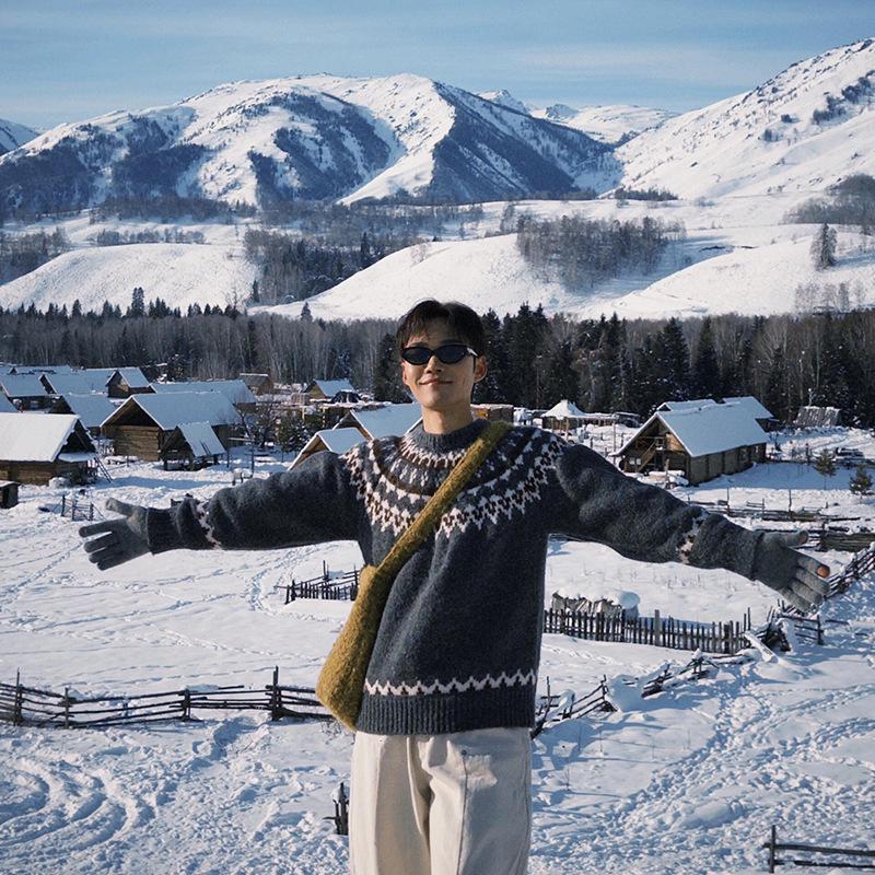 Men s Fair Isle Sweater - New Autumn/Winter Jacquard Knitwear for a Cozy Christmas & New Year XXXL серый