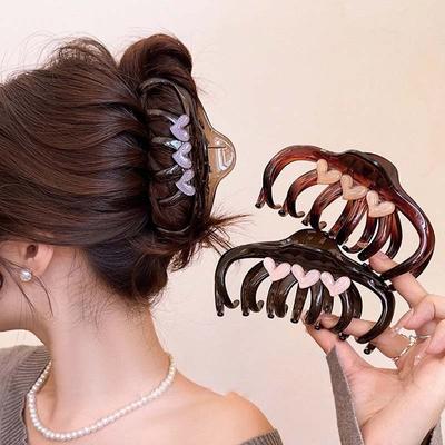 New Vintage  Acrylic Love Heart Hair Claw For Women Fashion Large Shark Clip Barrette Crab Headwear Hair Accessories
