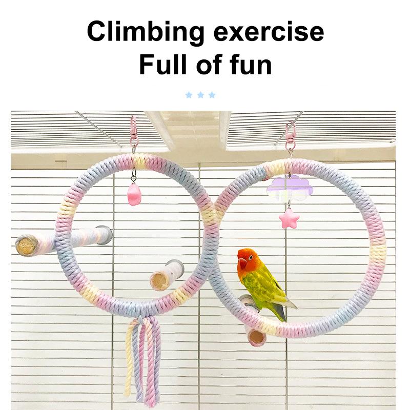 Colored Cotton Parrot Pole Flexible Hanging Clip Swing Colorful Perch Rotating Comfortable Bird Cotton Rope Swing Pet Supplies