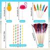 Hawaiian Party Set: 100PCS Colorful Paper Straws, Umbrella Picks, Fruit Picks, Honeycomb Pineapples, Flamingos, Firework Picks