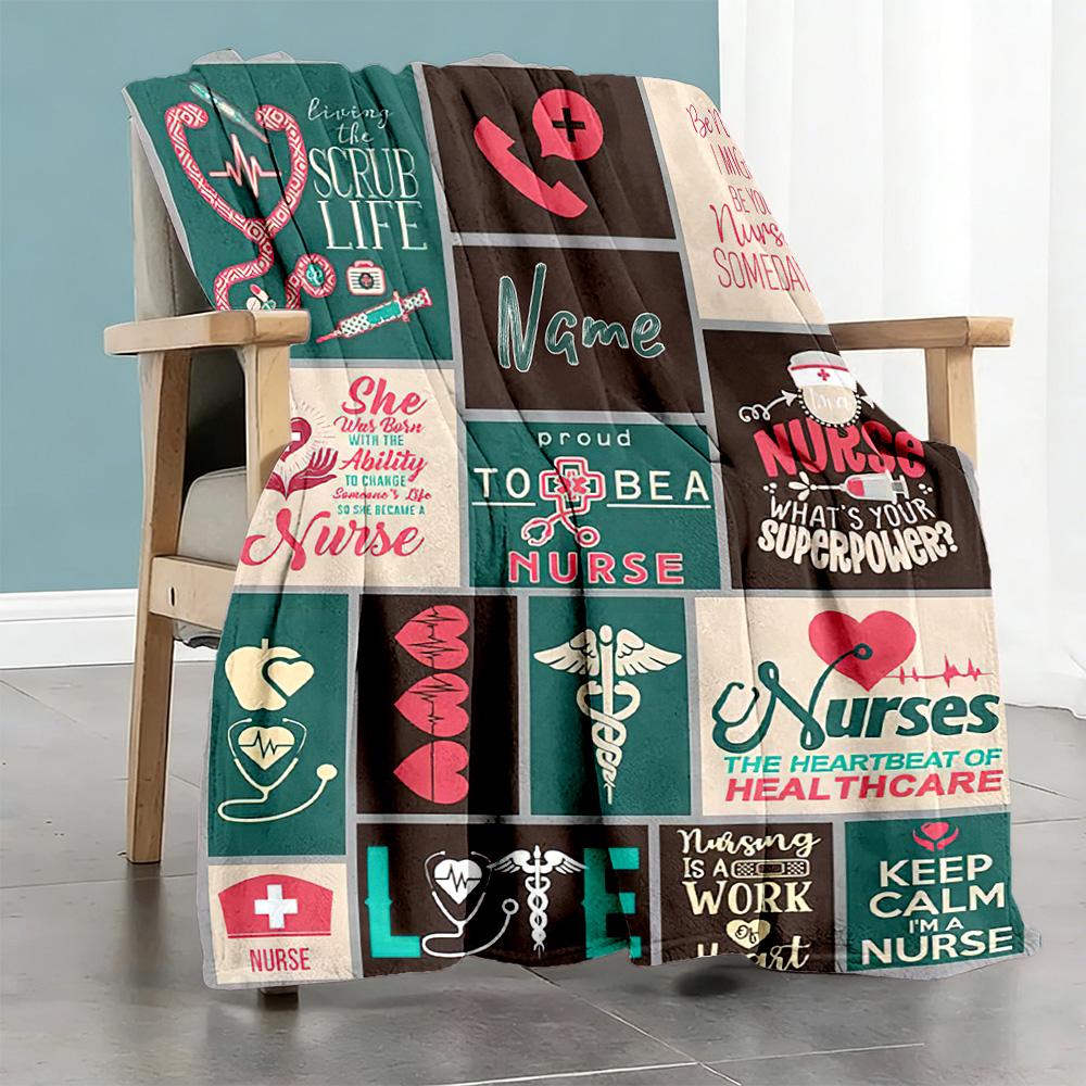 Nurse Personalized Text Blanket Gift Customizable Blanket Comfortable Perfect for Picnics Nap Home Decor Office Chair Four Seasons Multipurpose