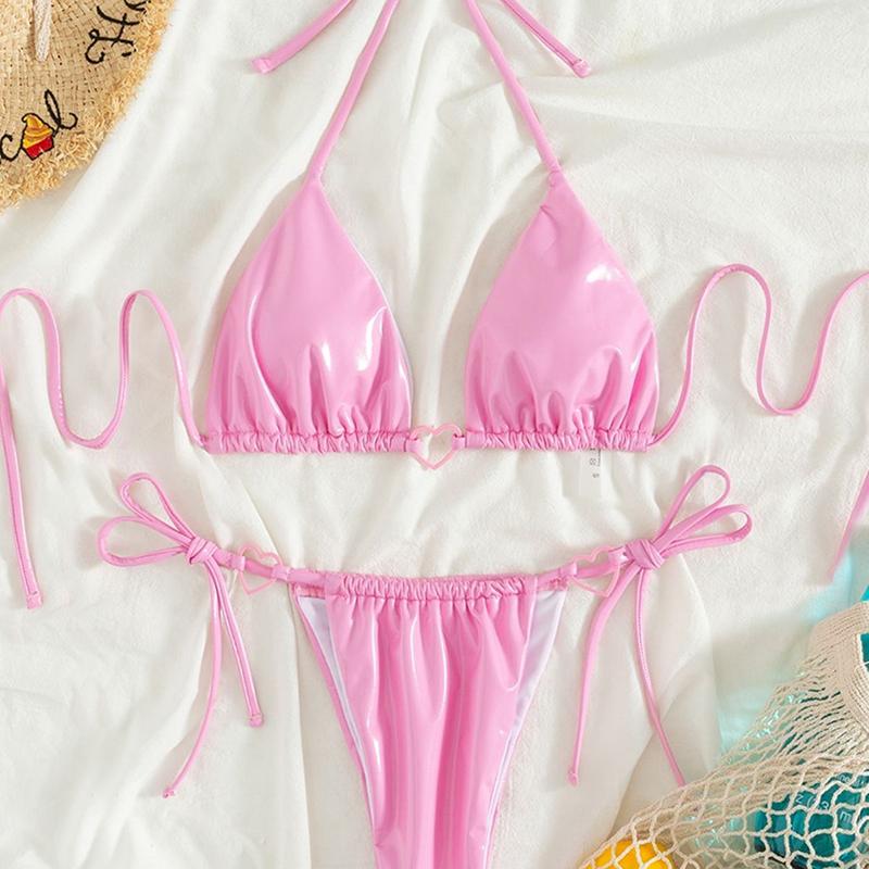Faux Leather Bikini Set Women Sexy Swimsuit Two-Piece Heart Backless Female Swimwear Bathing Summer Fashion Beachwear