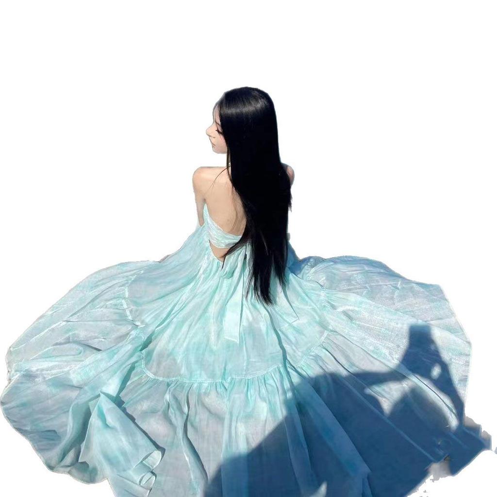 Mint Mambo Beach Resort Chic Halter Neck Fairy Dress with Flowing Hem Skirt