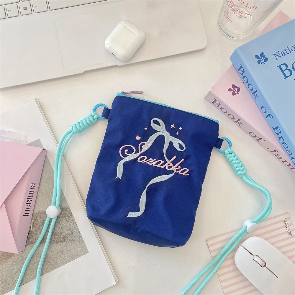 

Leisure Bowknot Shoulder Bag Commuting Cute Crossbody Bag Portable Embroidery Phone Bag Outdoor темно-синий