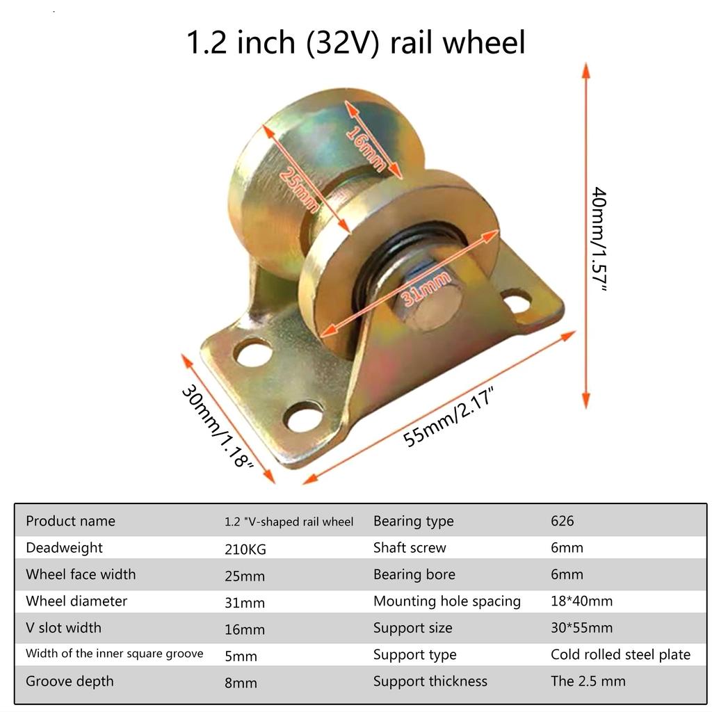 1.2" V Groove Wheel Heavy Duty Rigid Caster W/ Bracket for Inverted Track, Sliding Gate Rolling Gate, Industrial Machine