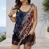 Damen Plus Size Rundhals Träger-Romper Abstraktes Batikmuster Jumpsuit Shorts