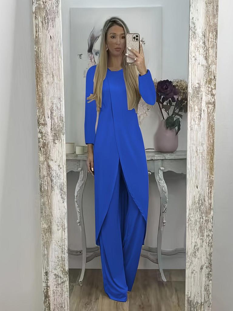 2024 Autumn & Winter Women's Casual Long Sleeve Two-Piece Set with Round Neck & Loose Long Pants