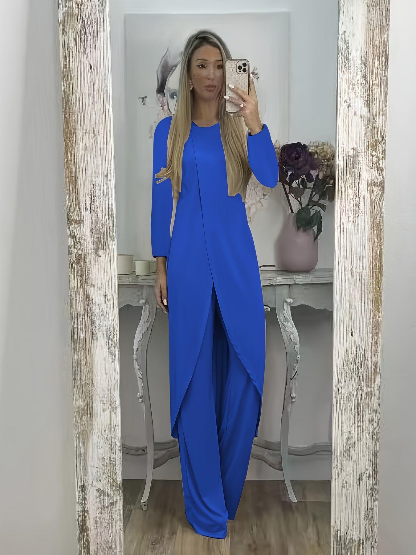 

2025 Euro-American Casual Loose Two-Piece Set: Autumn/Winter Long Sleeve Top and Pants 4XL синій