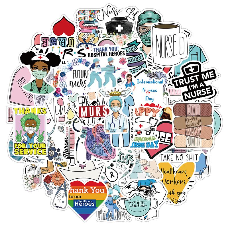 50Pcs Doctors Nursing Nurse Cute Angel Graffiti Stickers Luggage Laptop Decal