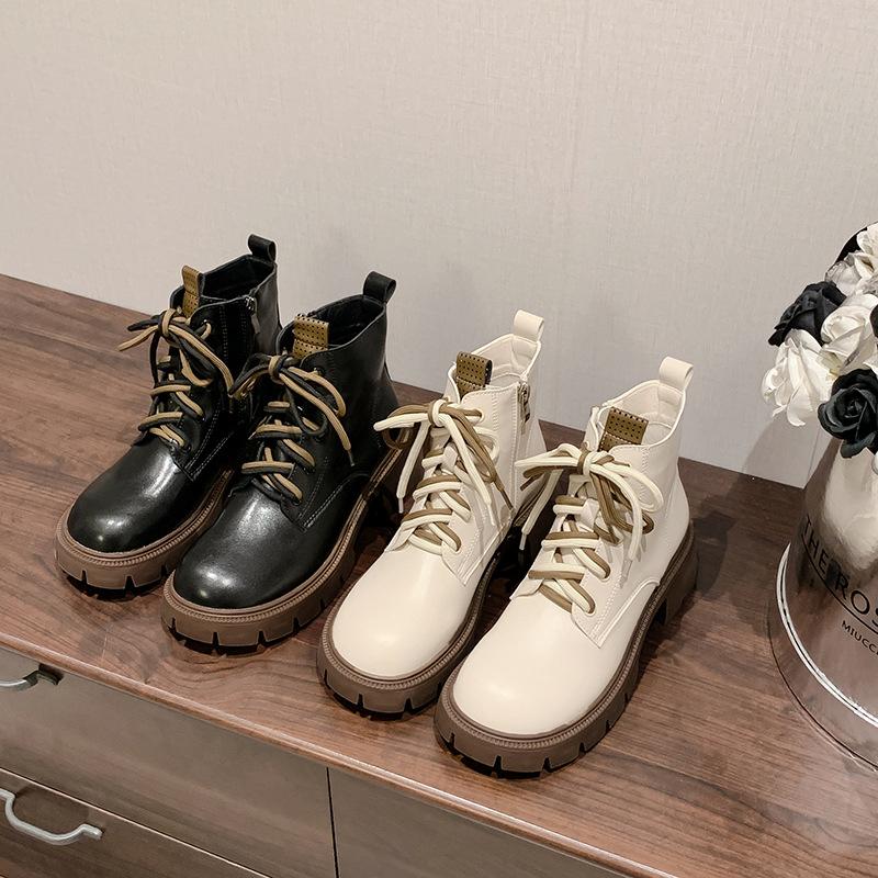 Women's Fall and Winter Padded Front Lace-up Thick Bottom Boots England Style Short Boots