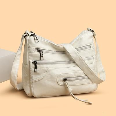 Große Kapazität Damen Unifarbene Umhängetasche Mehrschichtige Crossbody-Tasche Multifunktionale Muttertasche
