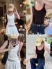 Women's U-Neck Color Block Ribbed Vest - Spring/Summer Spaghetti Strap Slimming One-Piece Top