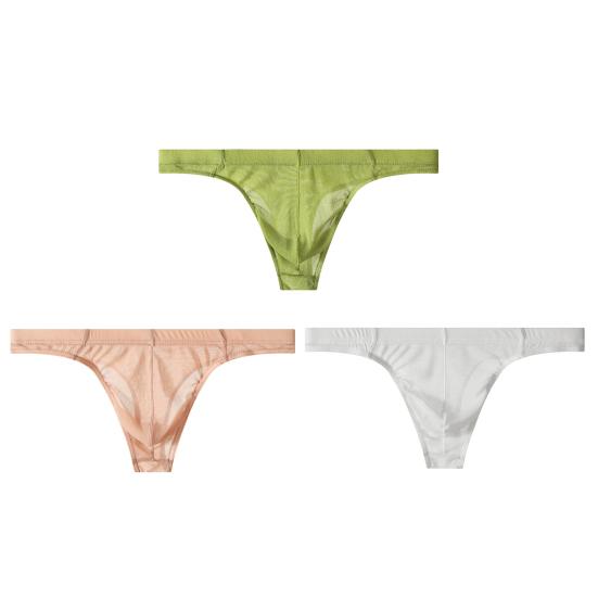 3Pcs Men Sheer Mesh Thongs Breathable Low Waist Sexy Underpants Solid Color Tight Fitting Thong Briefs for Daily Wear