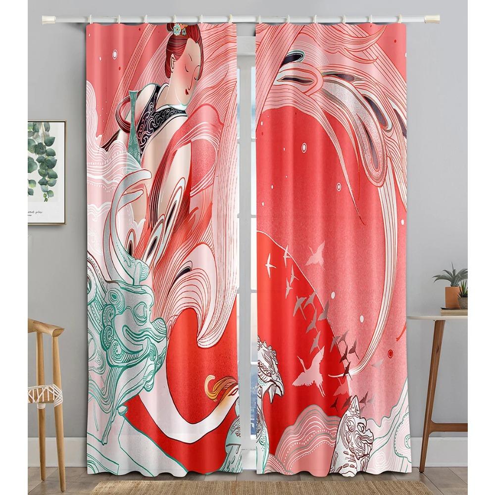 Chinese Traditional Festivals ColorfulBlackout Window Area Curtain Piece Living Interior Room Bed Chamber Bathroom Kitchen Door Storage Cabinet D