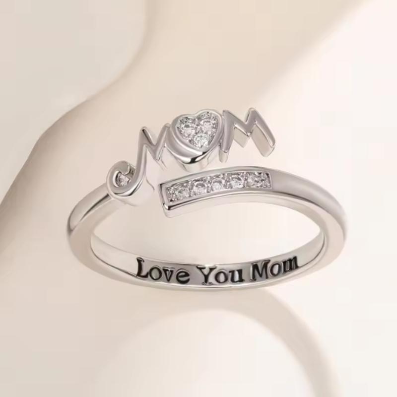 Exquisite Mom Rings Copper Color Caved Letter "I Love You Mom" Delicate Birthday Gift For Mother Fashion Women Jewelry