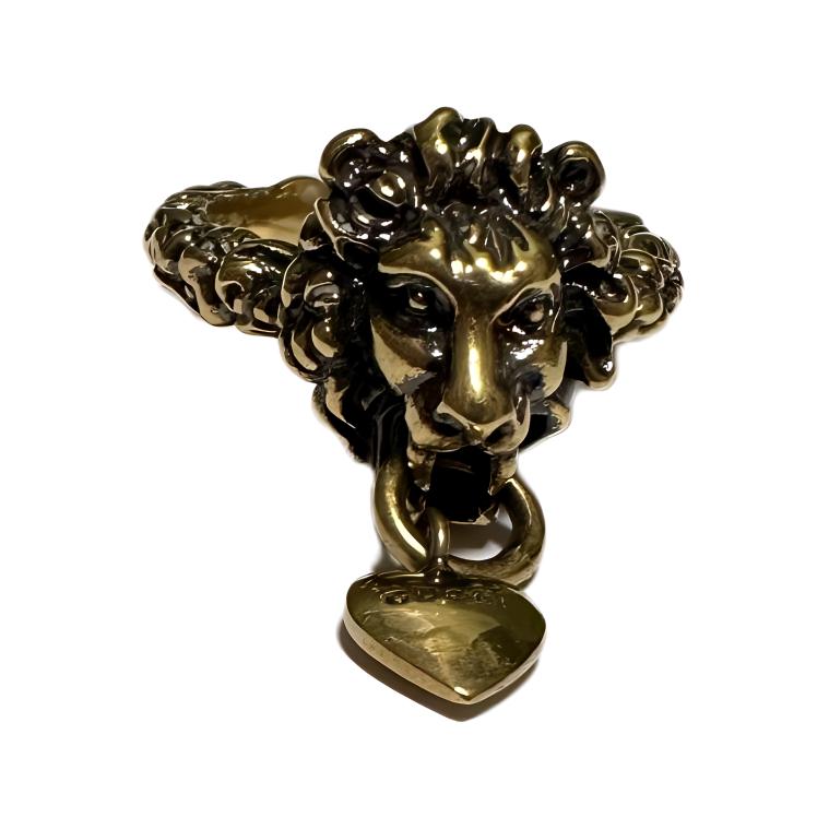 Gucci Lion Head And Heart Vintage Style Fashion Jewelry Ring Unisex rings Gold 645628-I4600-0933 M