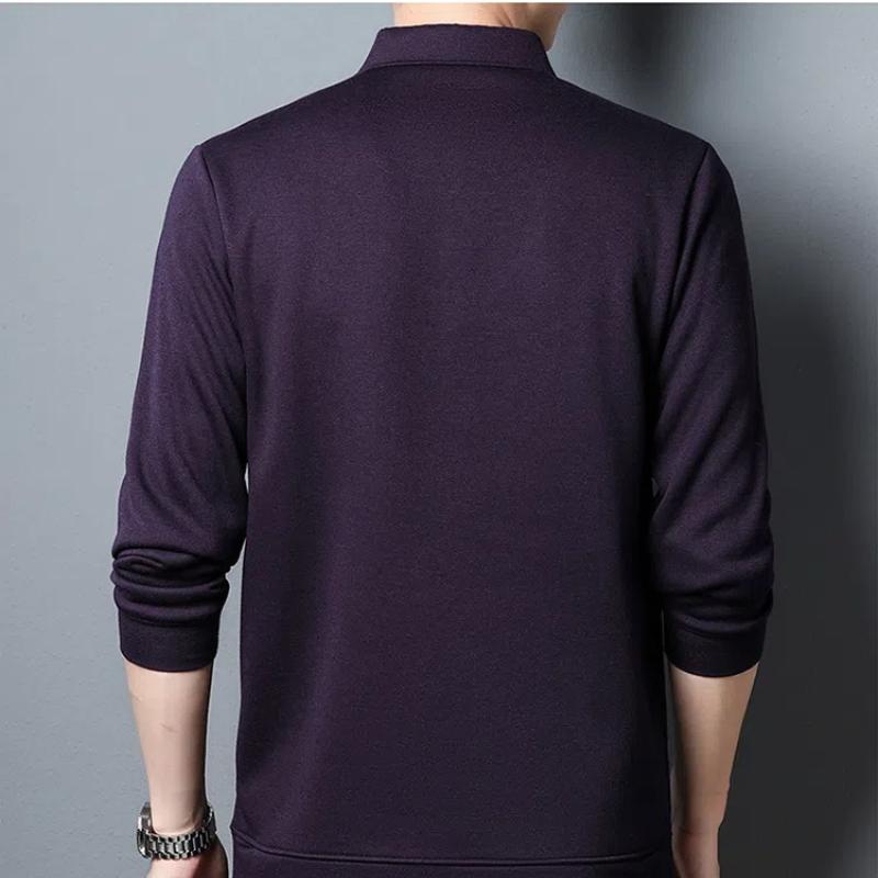 Spring Autumn New Fashion Printing Fake Two Pieces Polo Shirts Men's Clothing Long Sleeve Casual Loose Bottom Layer Shirt Tops