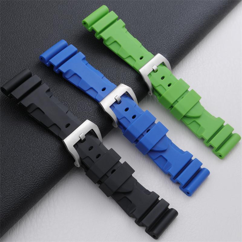 22mm 24mm 26mm Quality Soft Nature Silicone Rubber Watchband Black Blue Gray Green Red For Panerai Strap Waterproof Wristband