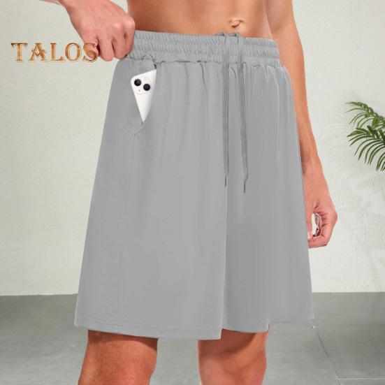 

Мужские летние шорты средней посадки с эластичным поясом, широкими штанинами, с карманами, однотонные, свободного кроя, для фитнеса M темно-синий