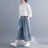 Ethnic Embroidered Flower Wide Leg Pants Women's Skinny Foreign High Waist Jeans Fashion Women Denim Wide Leg Cropped Pants Floral Embroidery Jeans