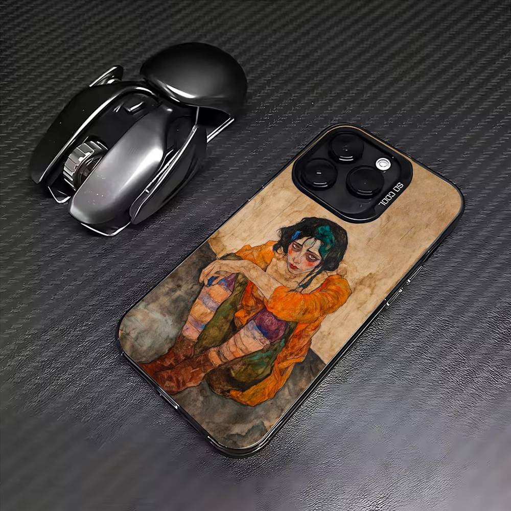 E-Egon S-Schiele Phone Case For iPhone 17, 16,15,14,13,12,11 Plus,Pro Max, Colorful Silver Funda Cover
