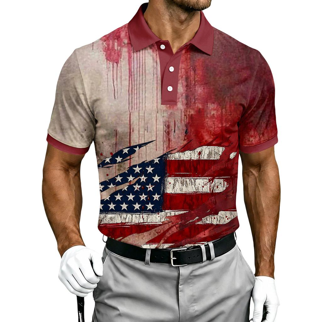 Men's Short Sleeve Polo Shirt Button Down Collar Halloween Themed Printed Casual Golf Polo Shirt for Outdoor Activities