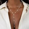 Bohemian White Pearl Y-shaped Tassel Pendant Necklace For Women Elegant Imitation Pearl Long Adjustable Sweater Chain Zircon