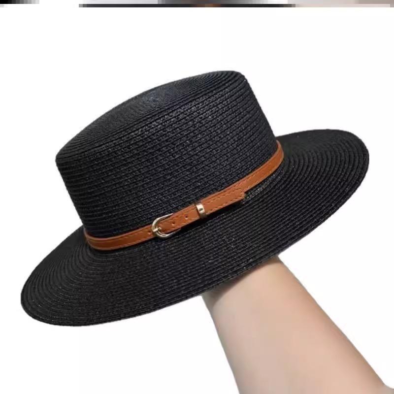 Stroh breitkrempig Sonnenschutz flacher Oberteil Zylinder Kinder Sommer Retro einfach Reise Strand Visor Tide