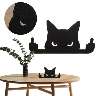 Ahşap Orta Parmak Kedi Dekoru Siyah Gözetleme Kedisi Komik Masaüstü Kitaplık Süsü Kedi Silüeti Dekoru Bahçeler Veranda Bahçe