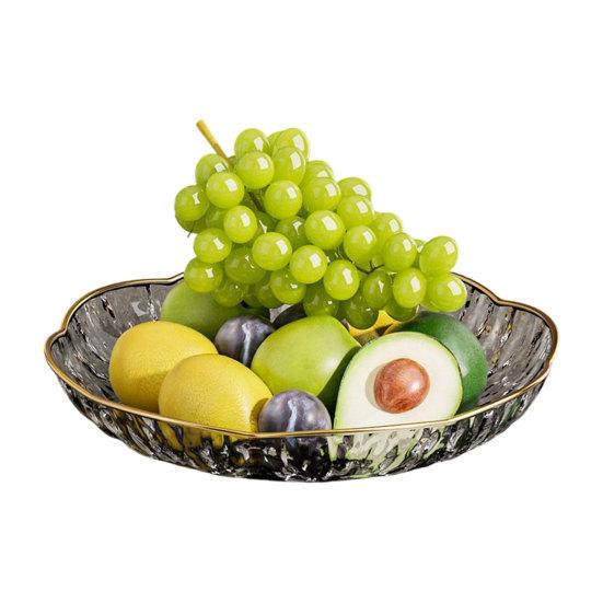 Plastic Fruit Bowl with Gold Trim, Clear Fruit Basket, Modern Decorative Serving Bowl for Kitchen Counter, Dining Room, Coffee Table
