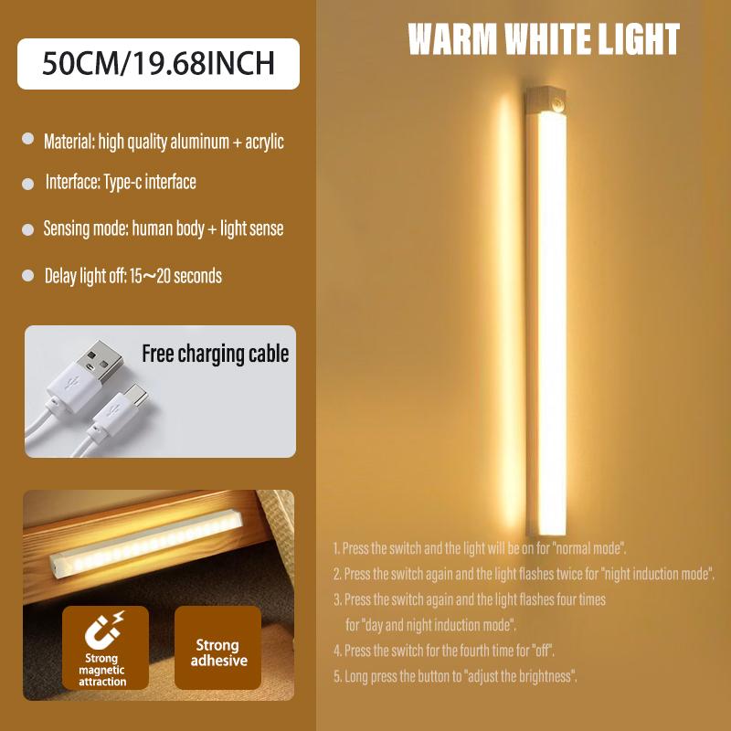 

50 см/19,68 дюйма Магнитный умный датчик освещения шкафа Перезаряжаемый ночник для домашнего шкафа Поддержка Бесконечной регулировки яркости 50CM-19.68inch