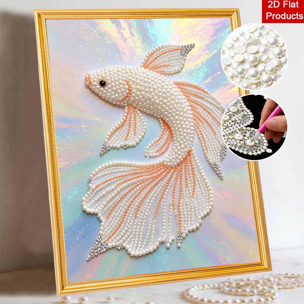 5D Round Pearl Painting Kit Elegant Fish Pattern DIY Handmade Rhinestone Art Home Interior Decor Gift