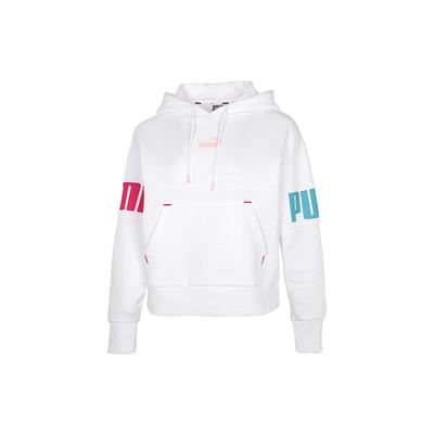 Color Block Letter Logo Pattern Hoodie Women Tops White 670957-02